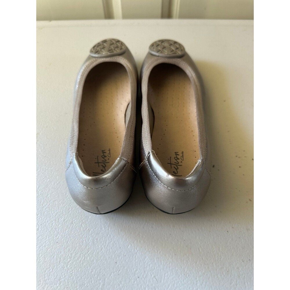 NWT Clarks Collection Pewter Metallic Gracelin Lola Leather Ballet Flats 6 - Picture 3 of 6